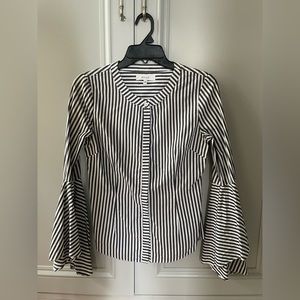 Milly Michelle striped, charcoal gray & white bell-sleeved top - size 2